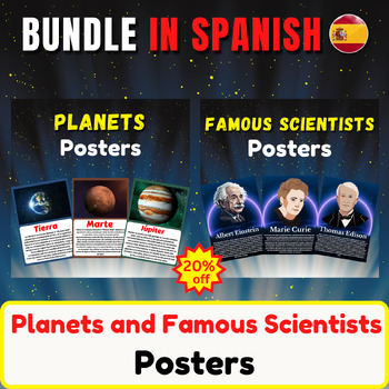 Preview of Planets and Famous Scientists In Spanish. Bundle With Fun Facts.