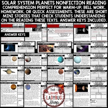 solar system and planets reading comprehension passages and questions