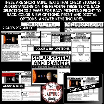 solar system and planets reading comprehension passages and questions