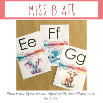 Preview of Planets and Space Alphabet Animal Posters or Flash Cards Editable