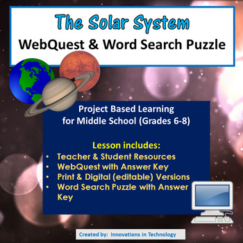 Preview of Planets and the Solar System  - WebQuest & Word Search Puzzle