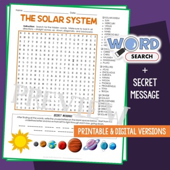 Preview of Planets, Solar System Word Search Puzzle Vocabulary Activity Review Worksheet