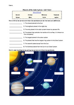 Planets of the Solar System - Exit Ticket | Printable Science Worksheets