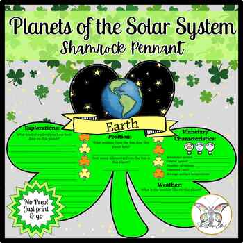 Preview of Planets of the Solar System Science St. Patrick's Day Shamrock Research Pennant