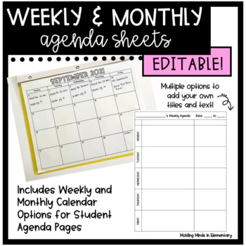 Preview of Planner/Agenda Pages for Students *Editable* {Weekly and Monthly}