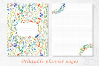 Preview of Planner Pages with Flowers and Cover / Mindful Teacher / Teacher Planner