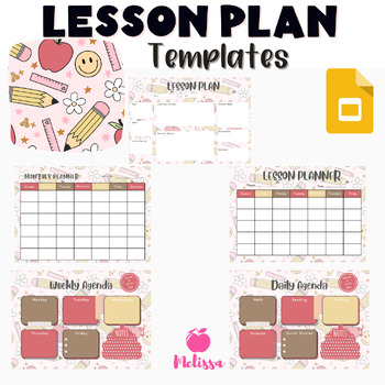 Preview of Planner Slides, Agenda Slides, Google Slides Lesson Plan Templates Retro School