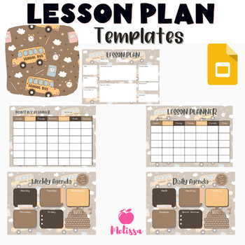 Preview of Planner Slides, Agenda Slides, Google Slides Lesson Plan Templates School Bus