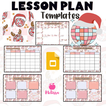 Preview of Planner Slides, Google Slides Lesson Plan Templates Christmas, Retro Christmas