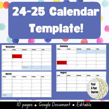 Preview of Planning Calendar 24-25 Template
