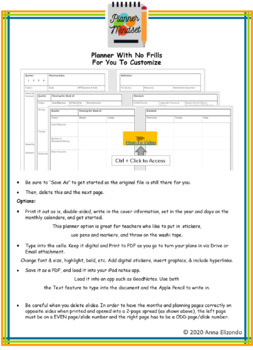 Preview of Planning Calendar and Lesson Plan Templates - No Frills
