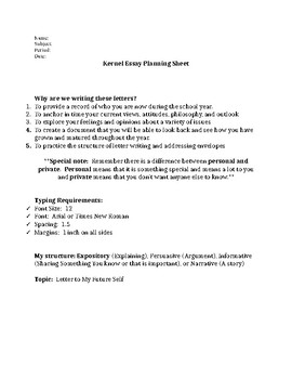 Preview of Planning Sheet Co Teach Organizer for Letter to Myself Activity