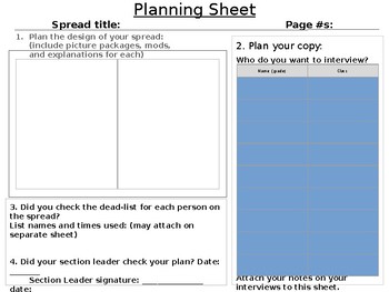 Preview of Planning Sheet with Rubric