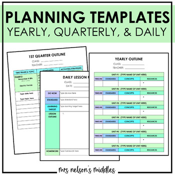 Preview of Planning Templates- Yearly, Quarterly, & Daily