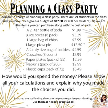 Preview of Planning a Class Party - Investigation Packet / Project Based Learning (PBL) 