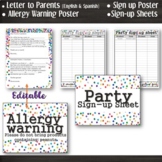 Class Party: Sign up sheets - Allergy Warning - EDITABLE L