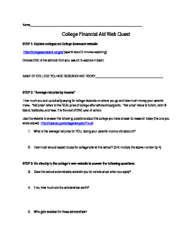 Preview of Planning for College: Financial Aid WebQuest