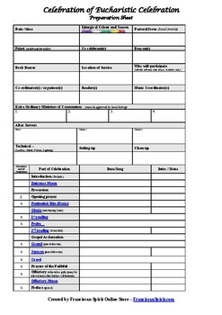 Preview of Planning sheets only - Eucharistic Celebration