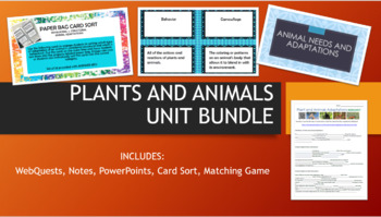 Preview of Plant AND Animal UNIT BUNDLE- card sorts, notes, webquests, matching game