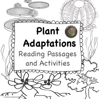 Preview of Plant Adaptations Informational Reading Passages and Activities  Black and White