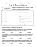 Plant Adaptations Quiz Assessment Printable - Structural a