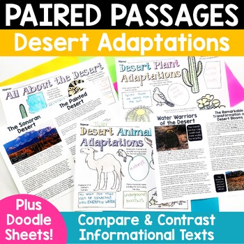 Preview of Desert Plant Animal Adaptations Paired Passages Compare Contrast Doodle Sheets