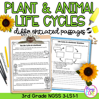 Preview of Plant & Animal Life Cycles NGSS 3-LS1-1 Science Differentiated Reading Passages