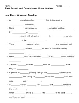Preview of Plant Growth and Development Notes Outline Lesson Plan