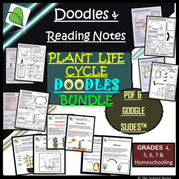 Preview of Plant Life Cycle Doodles BUNDLE with Reading Notes | Science Doodles with BONUS