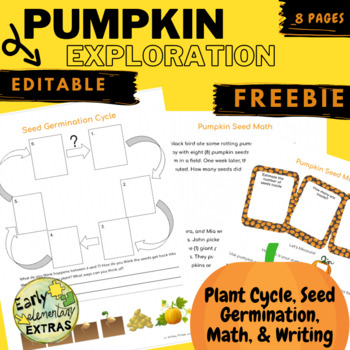 Preview of Plant Life Cycle Unit FREE, Fall themed pumpkin exploration less and experiment