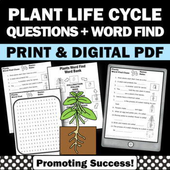 Preview of Plant Life Cycle Science Word Search Vocabulary 4th 5th Grade Structure Function