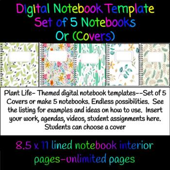 Preview of Plant Life Digital Notebook Template | Set of 5 Covers | Create your own|