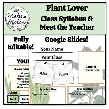 Preview of Plant Lover Class Syllabus and Meet the Teacher! Digital!!!