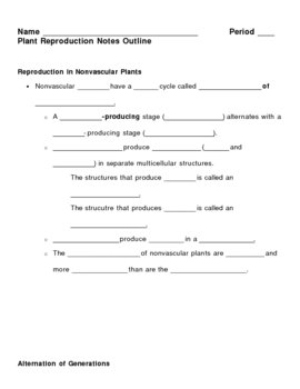 Preview of Plant Reproduction Notes Outline Lesson Plan