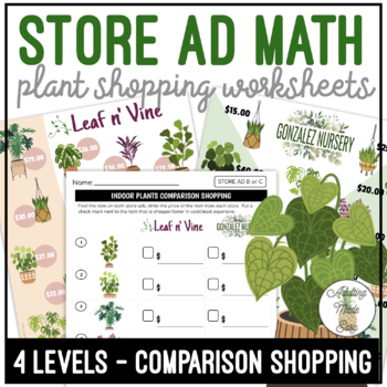 Preview of Plant Store Ad Math Comparison Shopping Worksheets