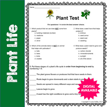 Plant Test/Assessment- 3rd, 4th, 5th by Laura Heflin | TpT