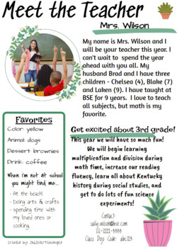 Preview of Plant Themed Meet the Teacher Editable FREEBIE!