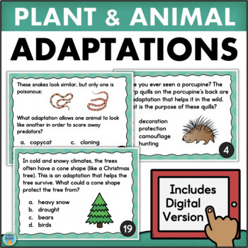 Preview of Plant and Animal Adaptations Behavior Survival Science Task Cards Adaptions