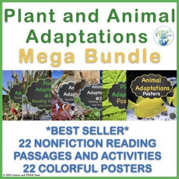 Preview of Plant and Animal  Adaptations Reading Comprehension Passages BUNDLE!