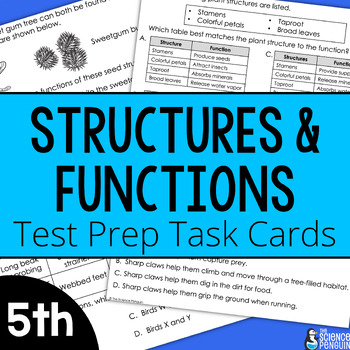 Preview of Structures and Functions Test Prep Task Cards | 5th Grade + Digital Resource