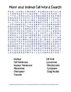 Plant and Animal Cell Crossword and Word Search Puzzles | TpT