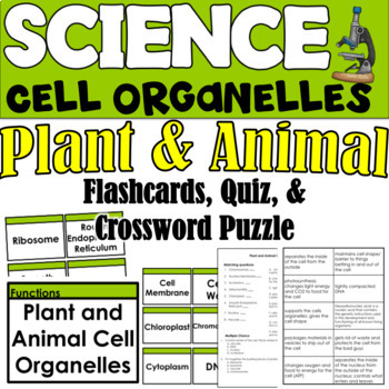 Preview of Plant and Animal Cell Organelles- Flashcards, Quiz, and Crossword Puzzle