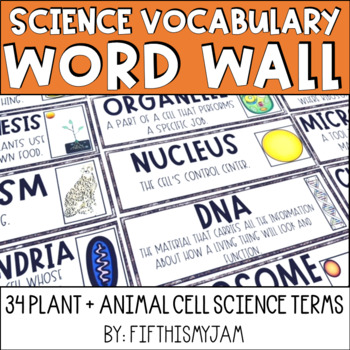 Preview of Plant and Animal Cell Science Word Wall | Vocabulary Cards