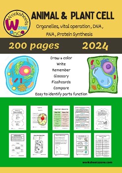 Preview of Plant and Animal Cell Worksheet 180 pages easy learn digital resource distance