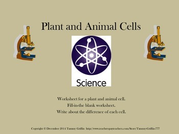 Preview of Plant and Animal Cell Worksheet and Fill-in-the-blank