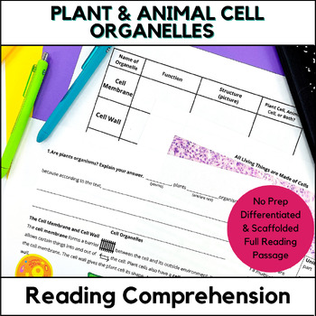 Preview of Plant and Animal Cells Reading Comprehension Passage Differentiated & Scaffolded