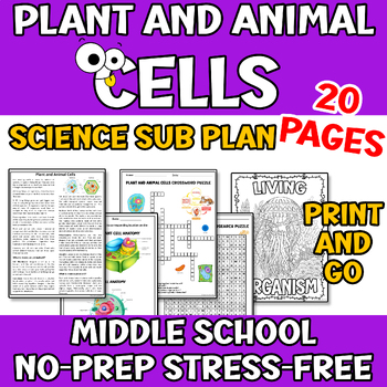 Preview of Plant and Animal Cells Science Sub Plans or Independent Work Middle School 6th