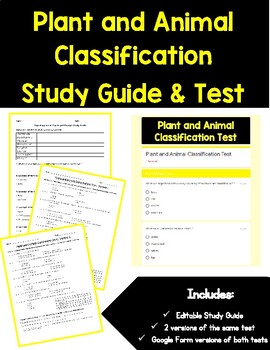 Preview of Plant and Animal Classification Test and Study Guide