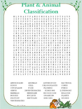 Plant and Animal Classification Wordsearch by Lower Mountain Teachings