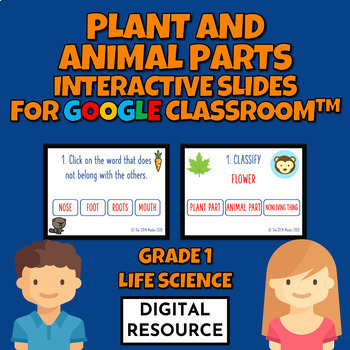 Preview of Plant and Animal Parts Interactive Slides for Google Classroom Digital Resource